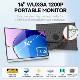 Intehill portable monitor angled shot with foldable stand for easy setup.