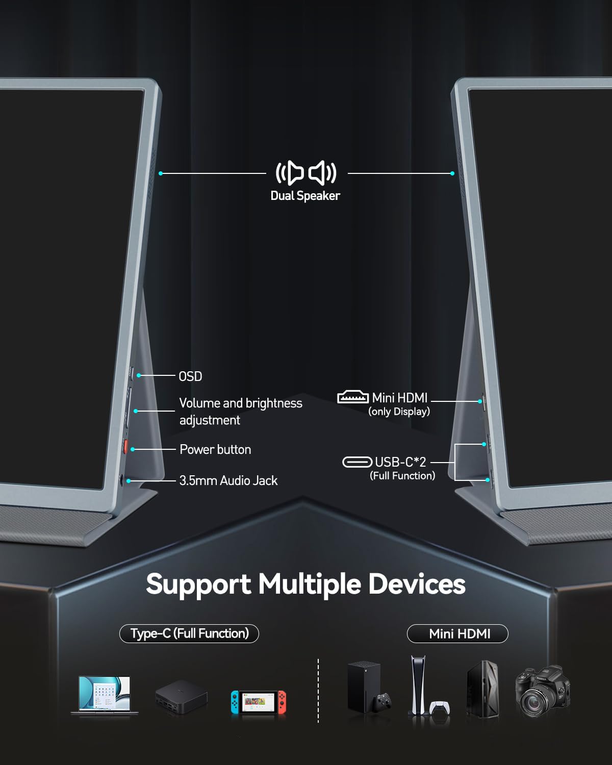Intehill 4K portable monitor on desk with laptop enables dual-screen productivity.