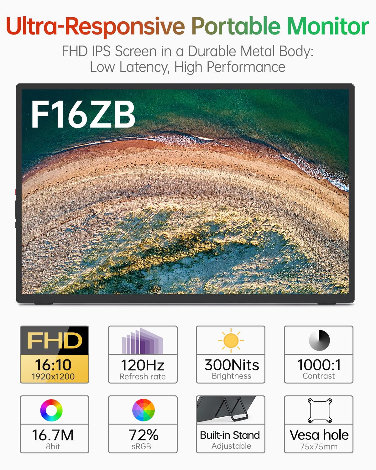 Intehill F16ZB 120Hz refresh rate enables smooth gaming and fast scrolling.