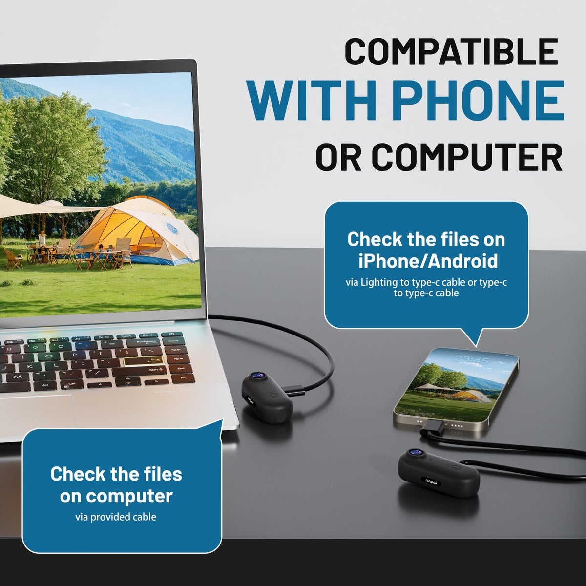 Intepoll 4K mini WiFi camera—128GB storage enables easy transfers to phone or PC.