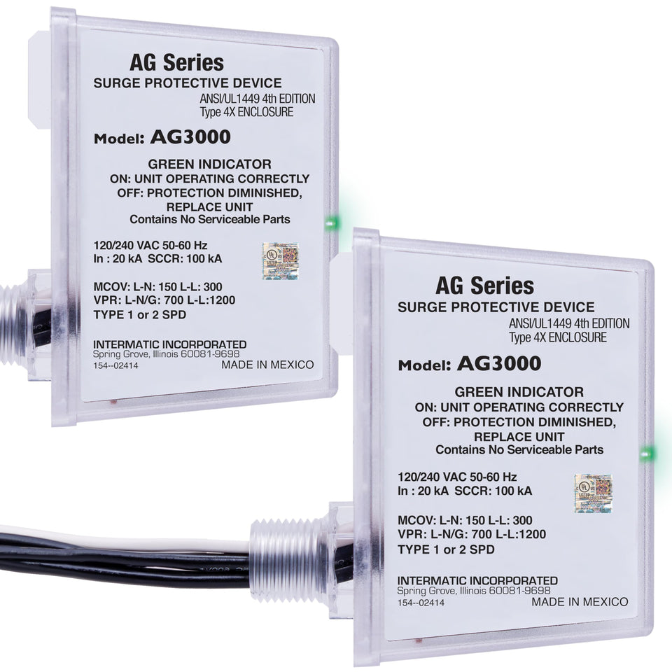 Intermatic AG3000 front view shows robust surge protection for HVAC systems