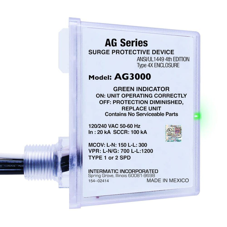 Intermatic AG3000 front-view surge protector safeguarding HVAC equipment