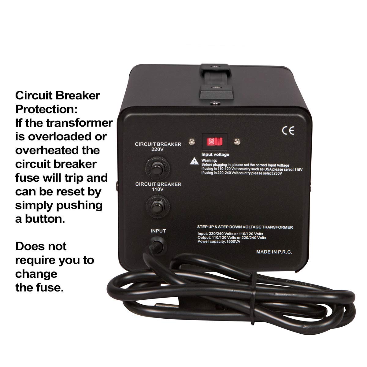 Wattage guide visual helps users size the transformer for surges