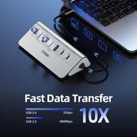 intpw P9R USB ports close-up highlighting 5Gbps transfer speeds for drives