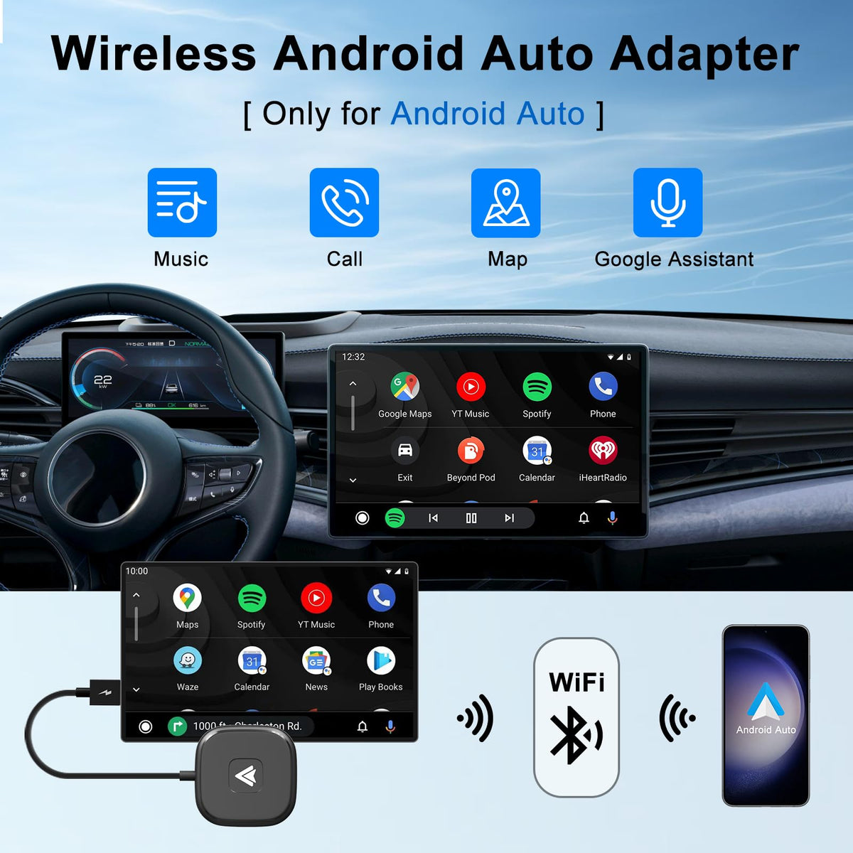 In-car setup showing wireless connectivity with the adapter.