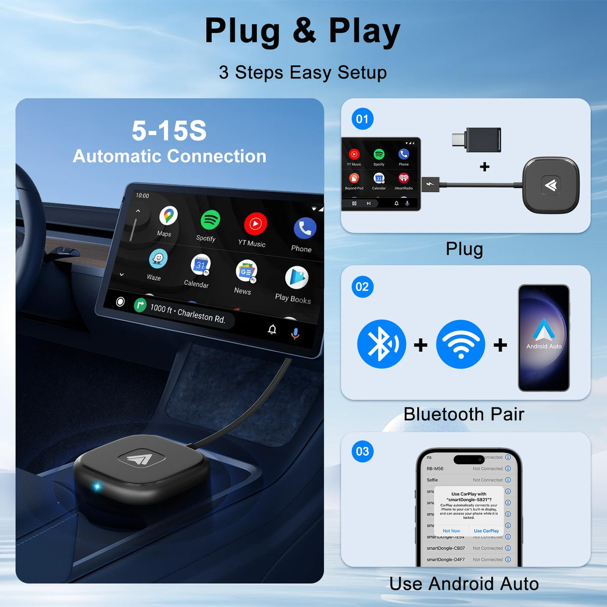 USB-C and USB-A compatibility with included adapter for flexibility.