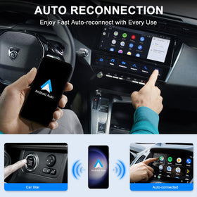 Car interior with wireless Android Auto active on the dashboard.