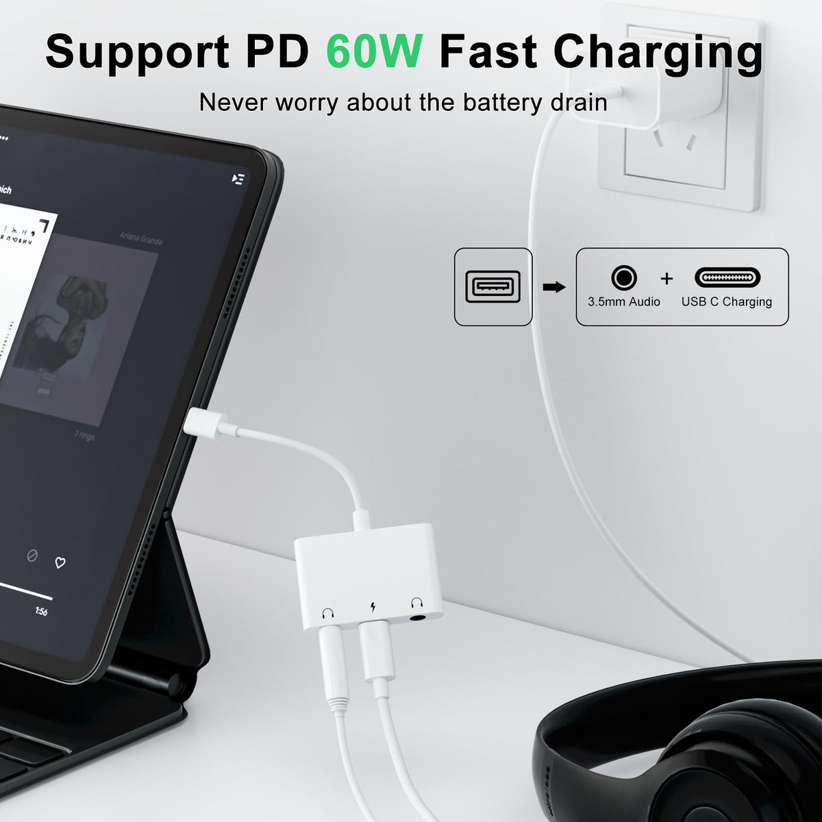Inverse Net 60W PD port enables fast charging while listening.