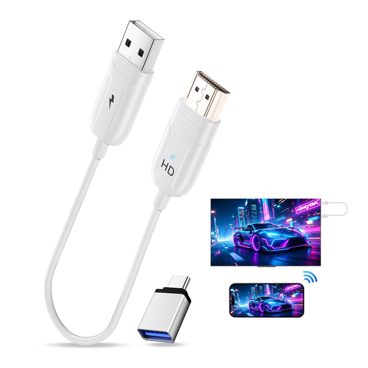 INVERSE NET wireless HDMI adapter front view for easy setup and quick mirroring.