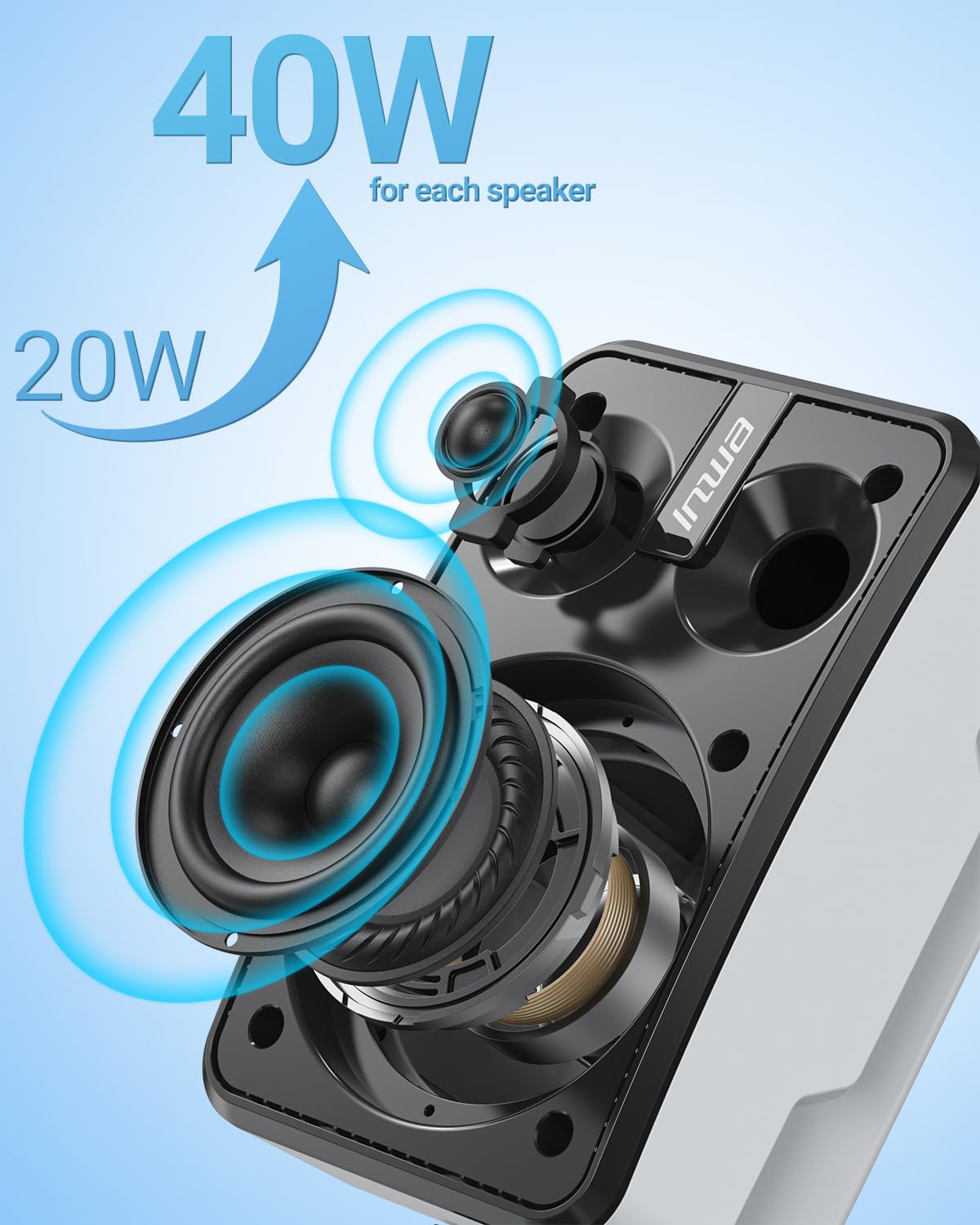 Inwa speaker internals: 1-inch tweeter and 4-inch woofer for balanced highs and bass.