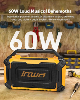 Inwa jobsite Bluetooth speaker with Milwaukee M18 compatibility for flexible power options