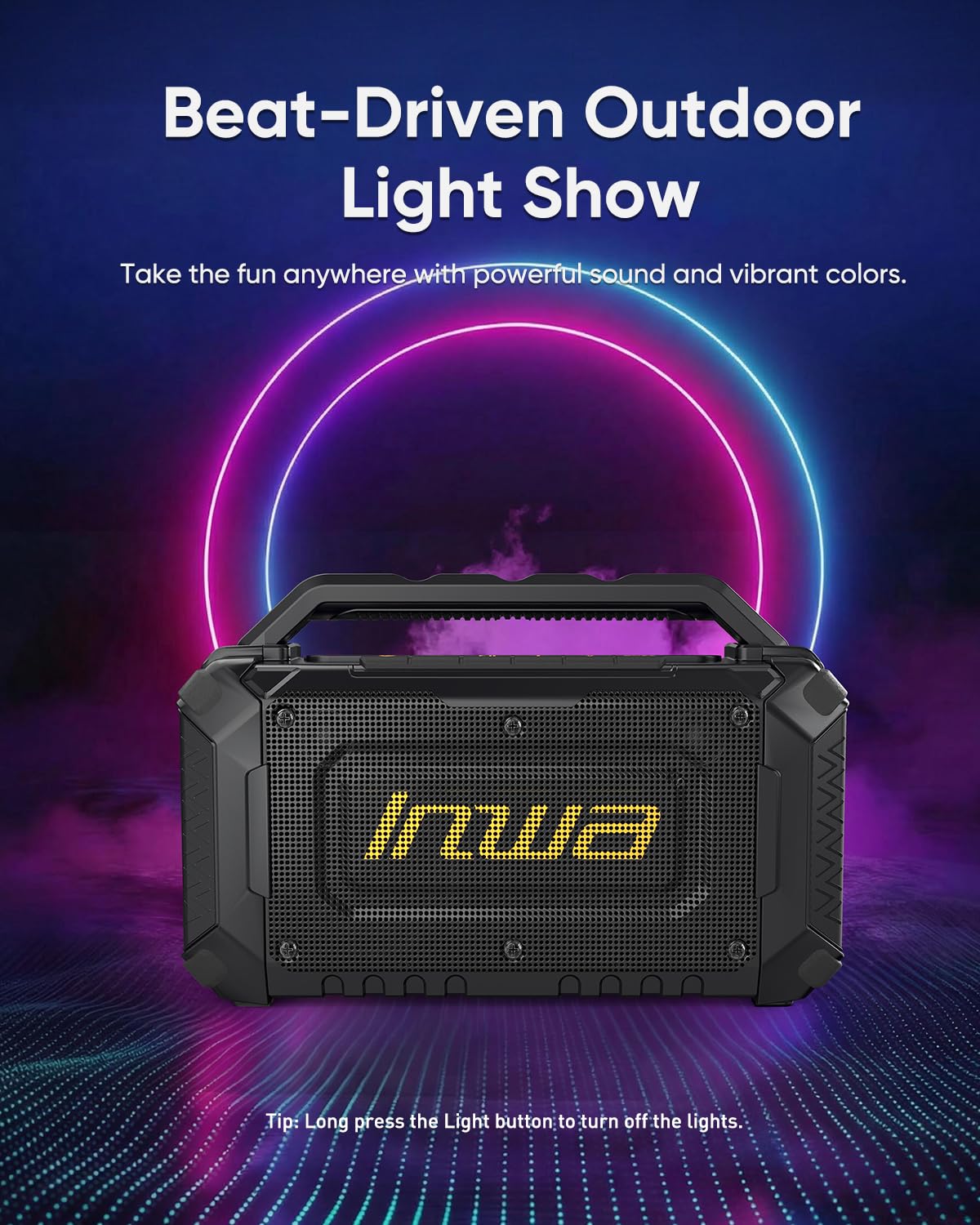 Inwa RGB light system with eight modes adding visual rhythm to any gathering.