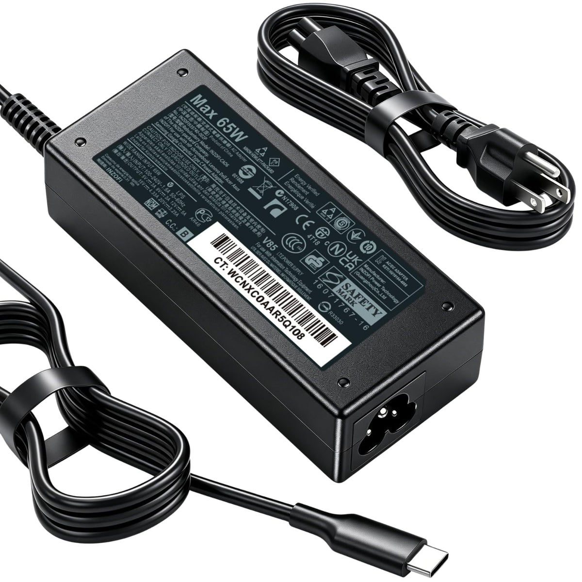 INZOFI 65W USB-C laptop charger powers a notebook quickly.