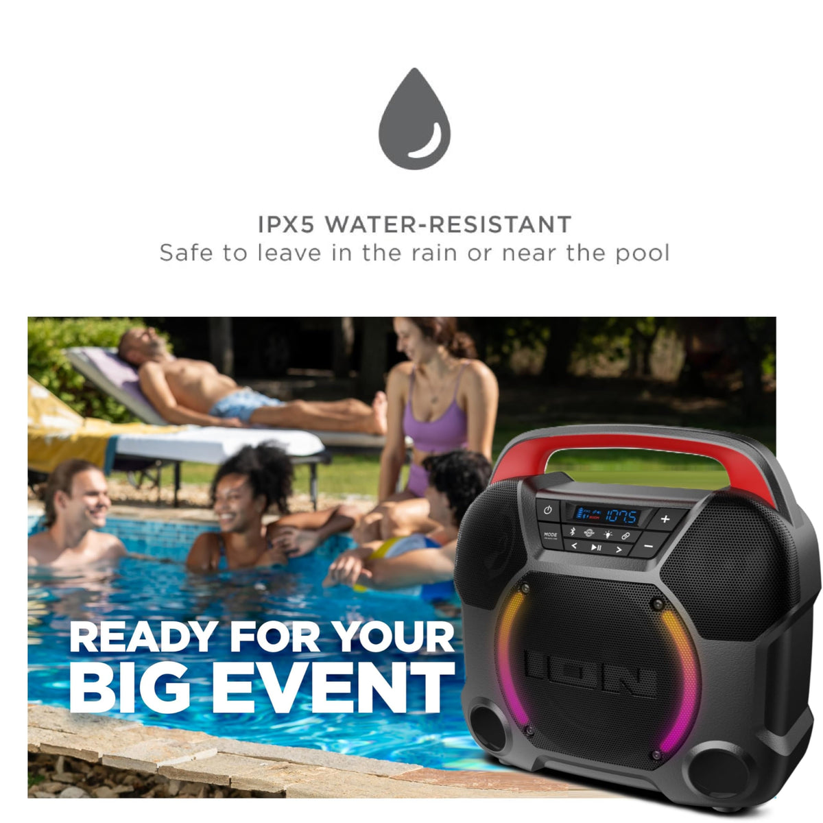ION battery and USB ports view showing convenient recharging option