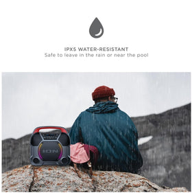 ION outdoor beach setup showing splash resistance for outdoor fun