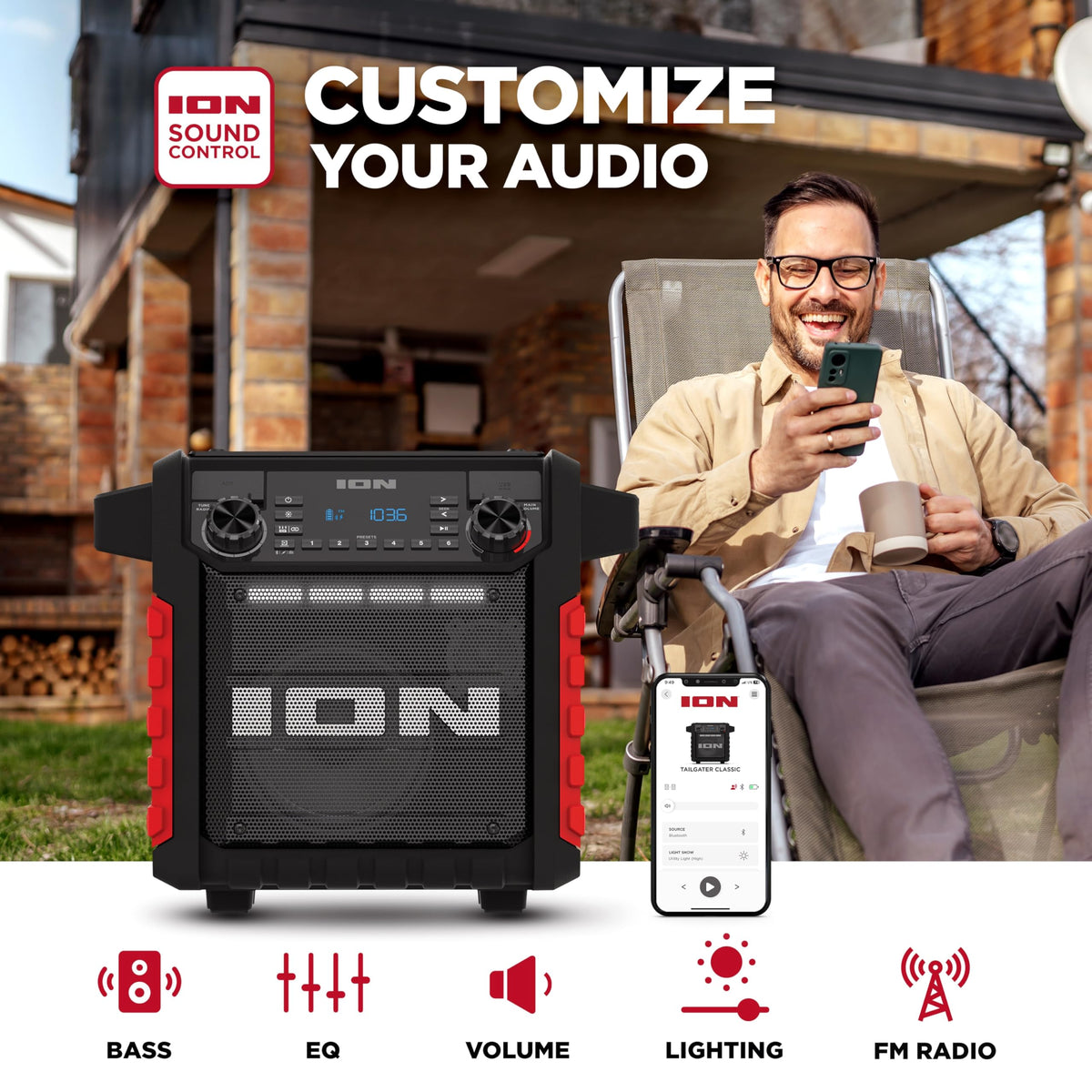 ION Tailgater Classic IPX5 rating protects against splashes during outdoor events