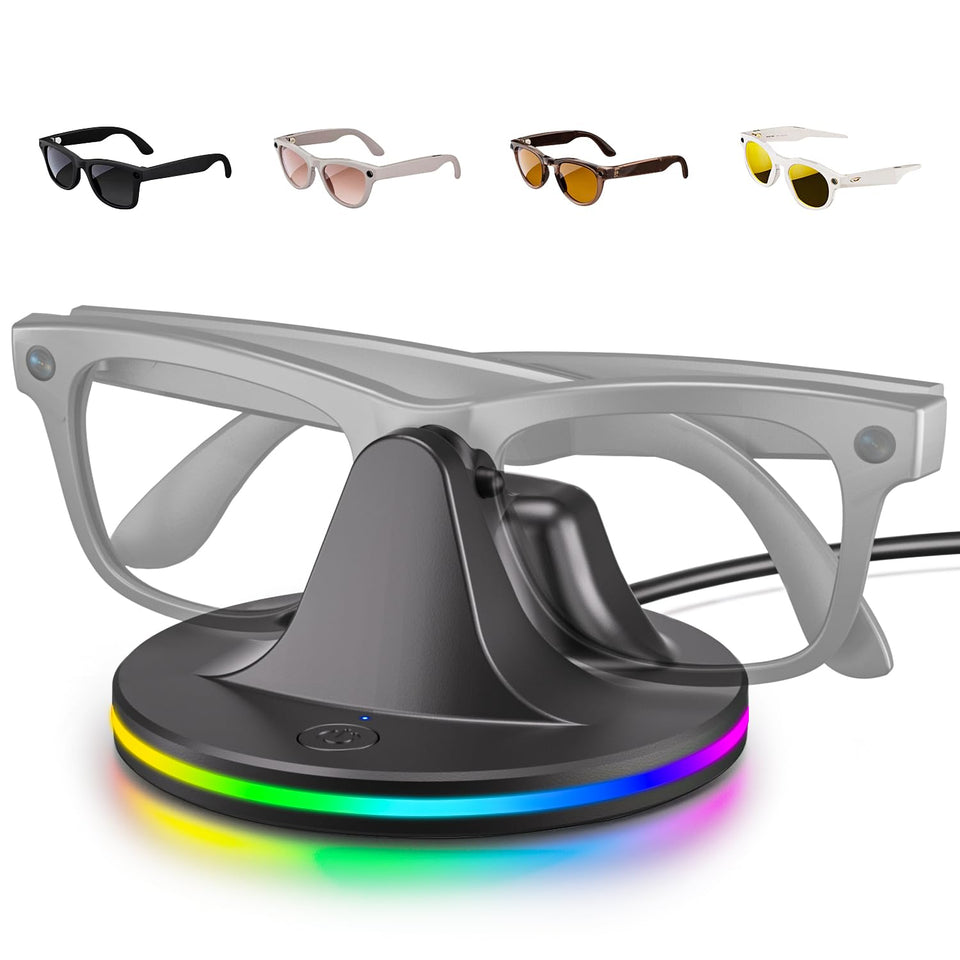 Iootmoy charging dock for Ray-Ban Wayfarer, front view, keeps glasses organized while charging.