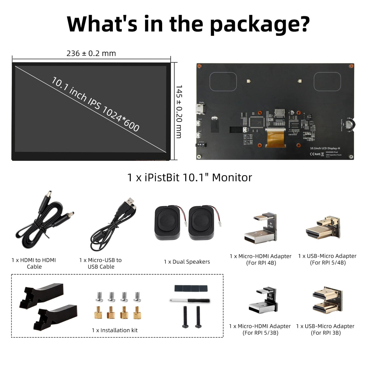 iPistBit 10.1-inch display bundle for compact HDMI portable setup