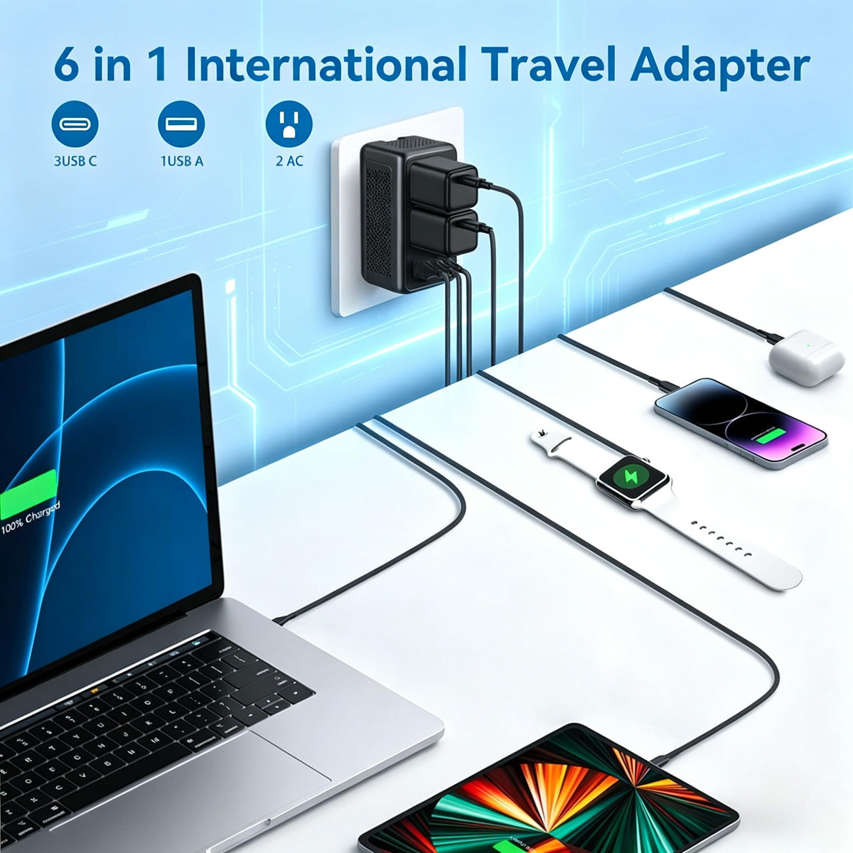 IPLUSO compact travel converter shown beside luggage for easy packing.
