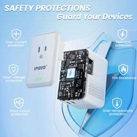 IPLUSO on bathroom counter showing practical travel charging and styling convenience