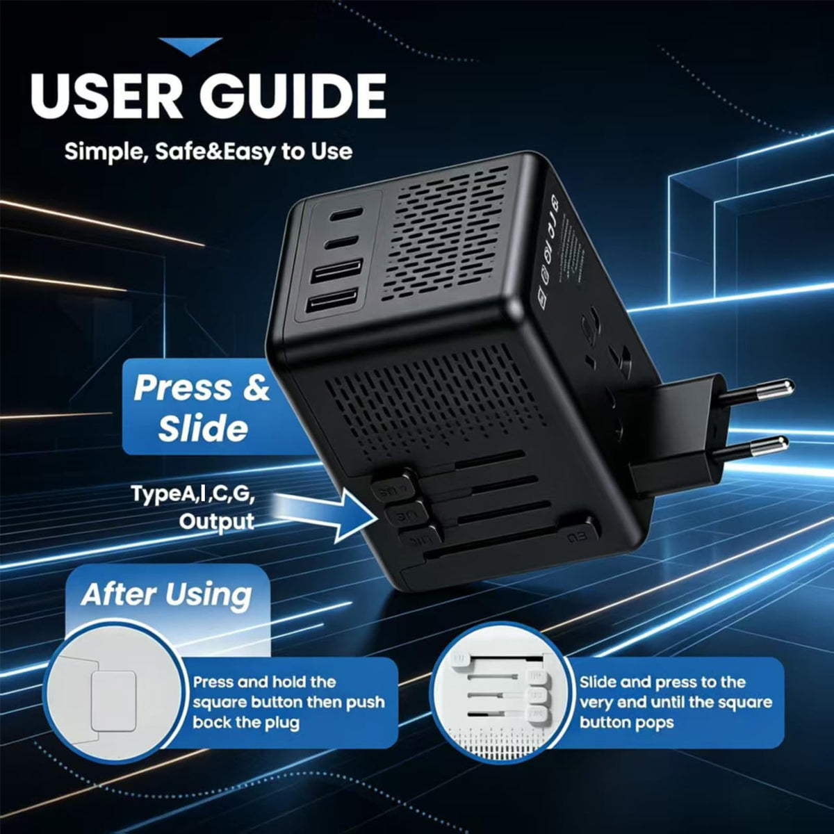 IPLUSO on hotel desk charging devices showing organized travel power