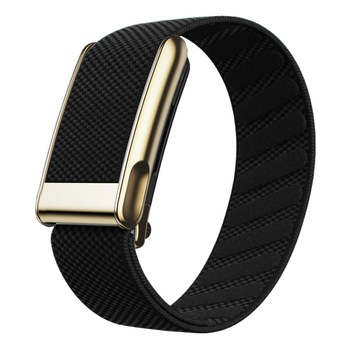 iprisu ultra-soft nylon band for WHOOP 5.0 with black and gold hardware, ideal for workouts and daily wear.