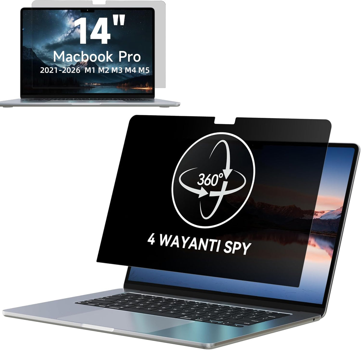 IPROKKO 360° privacy screen MacBook Pro 14 front view protecting privacy in public