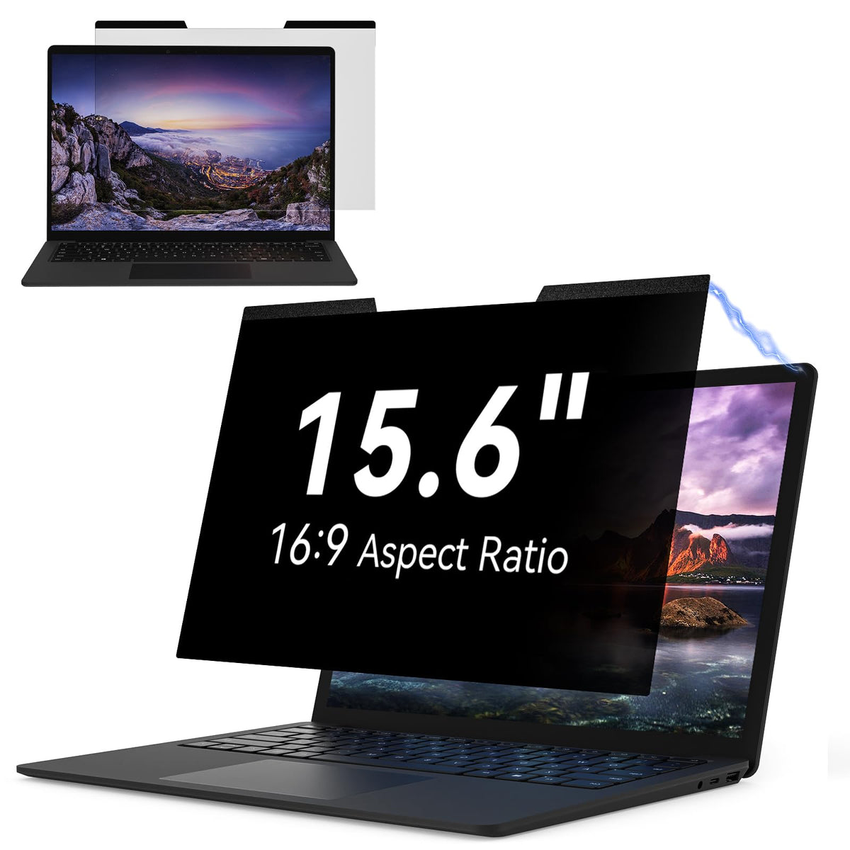 IPROKKO front view of 15.6-inch privacy screen showing fit and clarity benefit