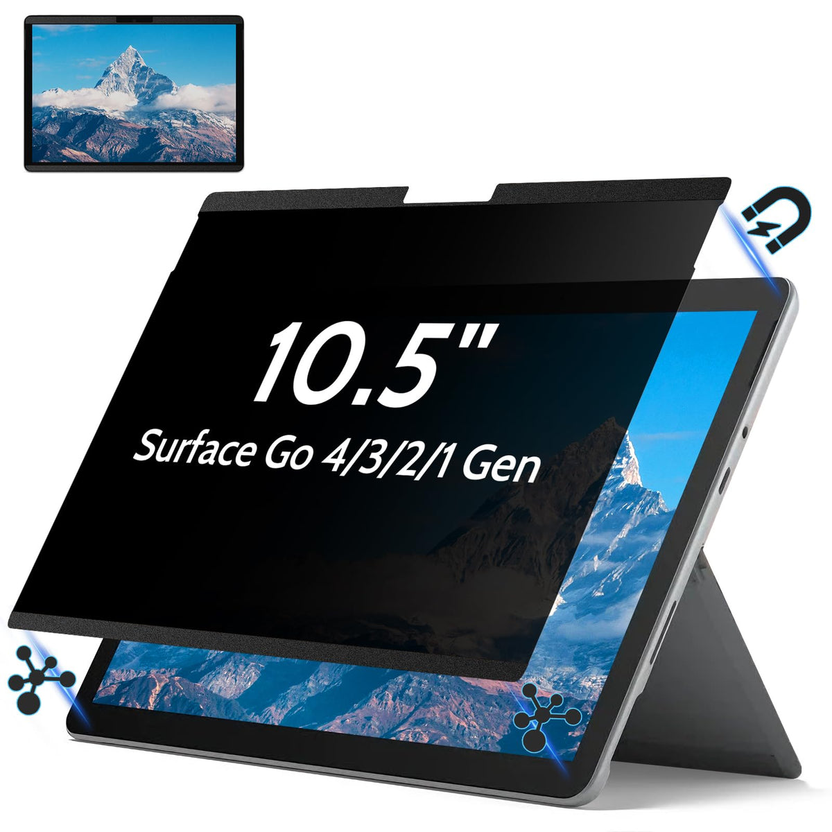 IPROKKO front view on Surface Go showing flush fit and privacy benefit