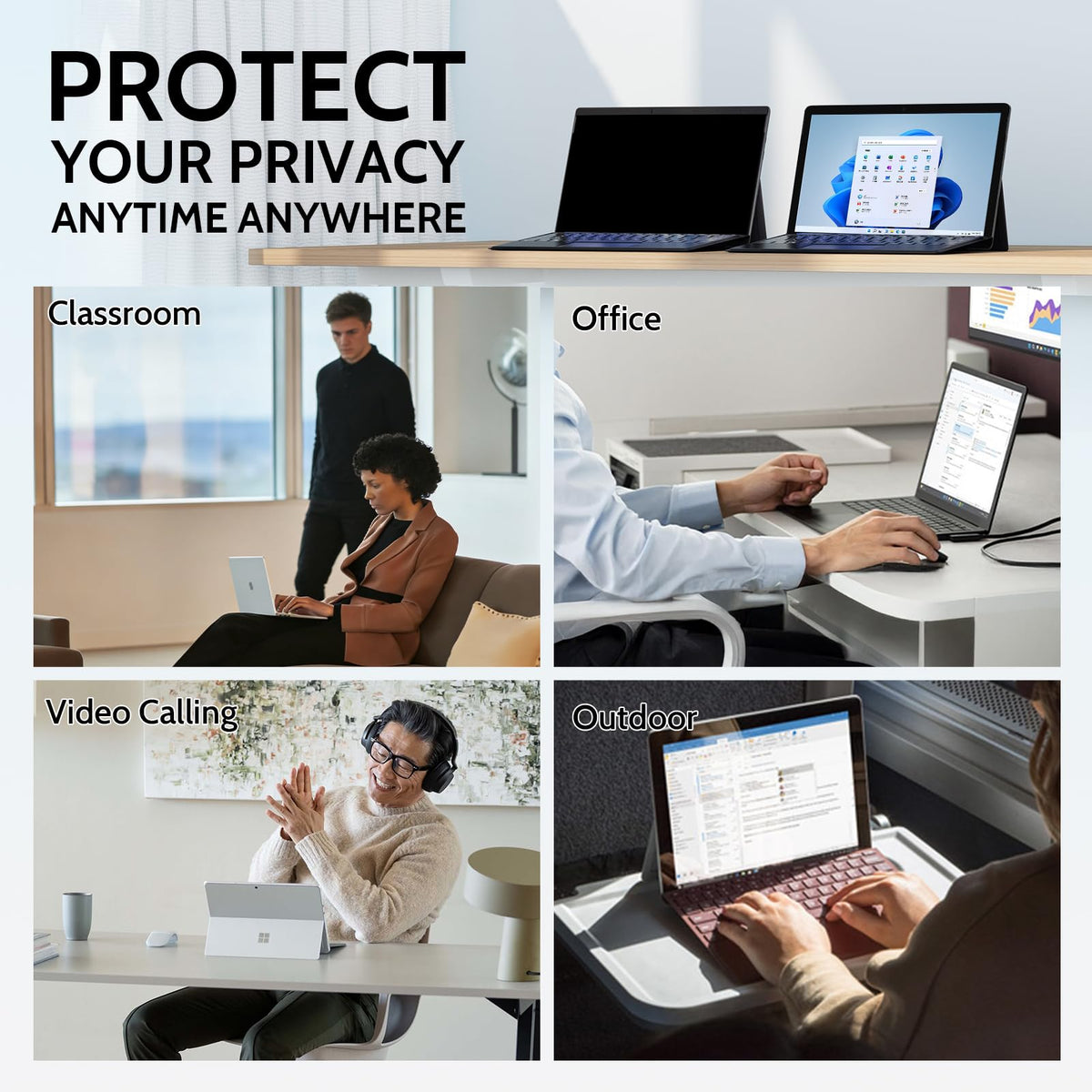 IPROKKO lifestyle shot in café protecting screen privacy on commute