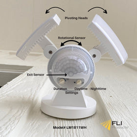 IQ America floodlight rotatable sensor covers 180 degrees and up to 50 feet.