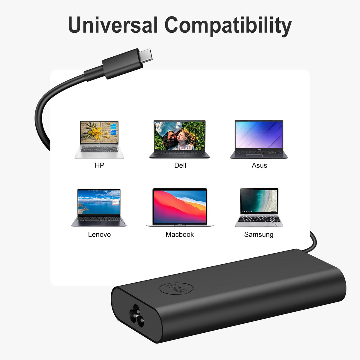 Iretod charger plugged into a Dell XPS laptop illustrating fast charging capability