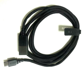 IRIDESCENT front view of black cable packaged, shows compatibility and length benefit