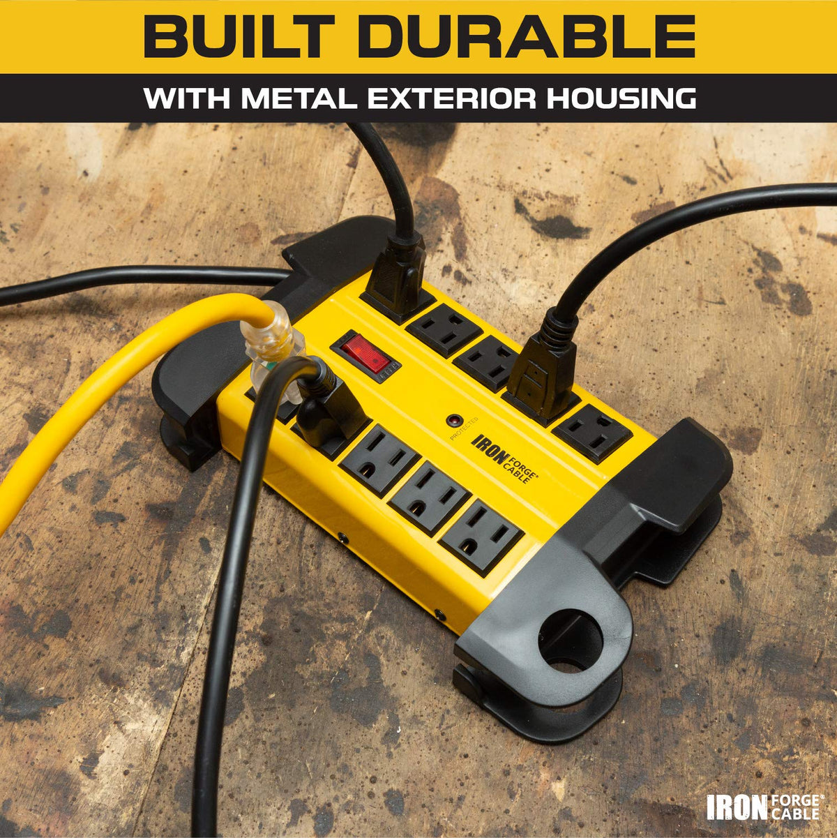 Iron Forge Cable built-in circuit breaker detail for quick reset and overload safety
