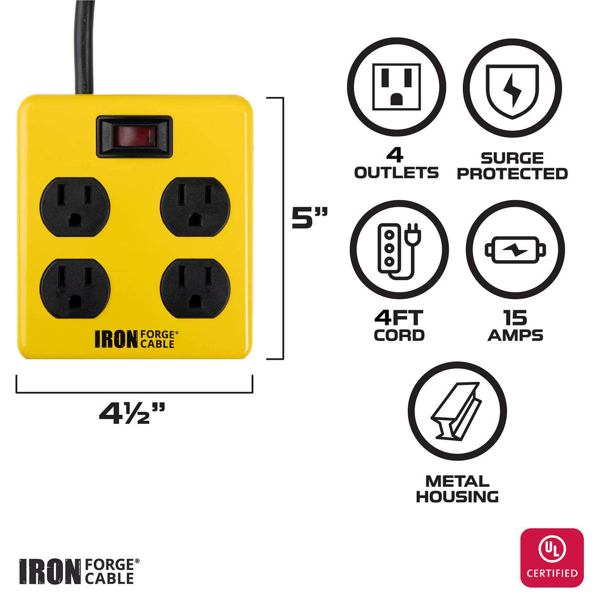 Iron Forge Cable close-up of built-in circuit breaker showing easy reset safety