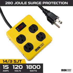 Iron Forge Cable cord and plug detail highlighting 14/3 SJT flexible heavy-duty cable