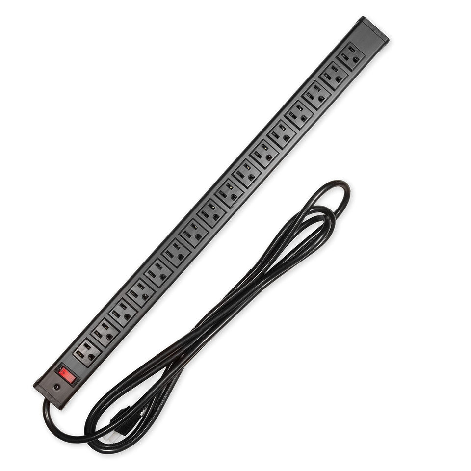 Iron Forge Cable front view showing 16 outlets and durable metal housing for versatile power