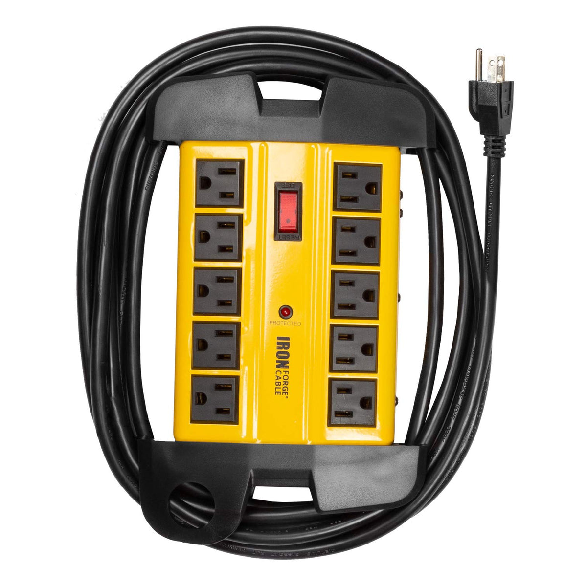Iron Forge Cable front view showing ten outlets and durable housing for reliable power