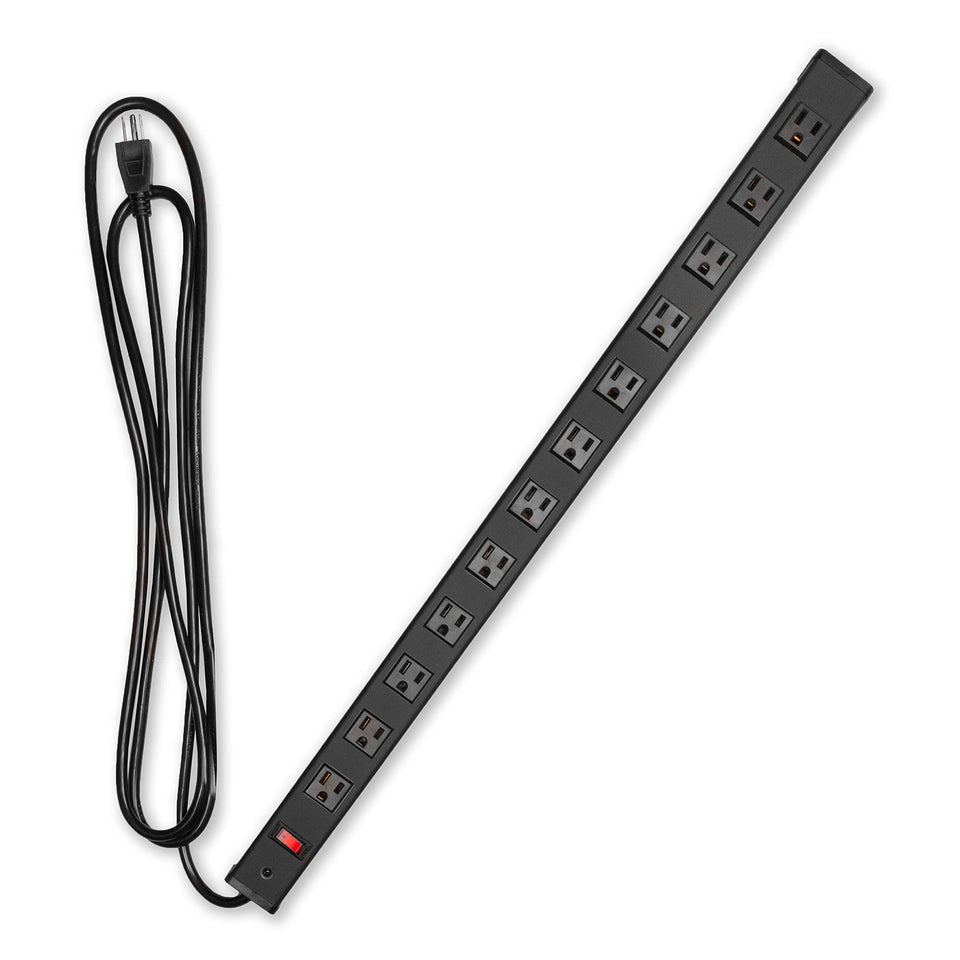 Iron Forge Cable front view showing 12 outlets and metal housing for organized power