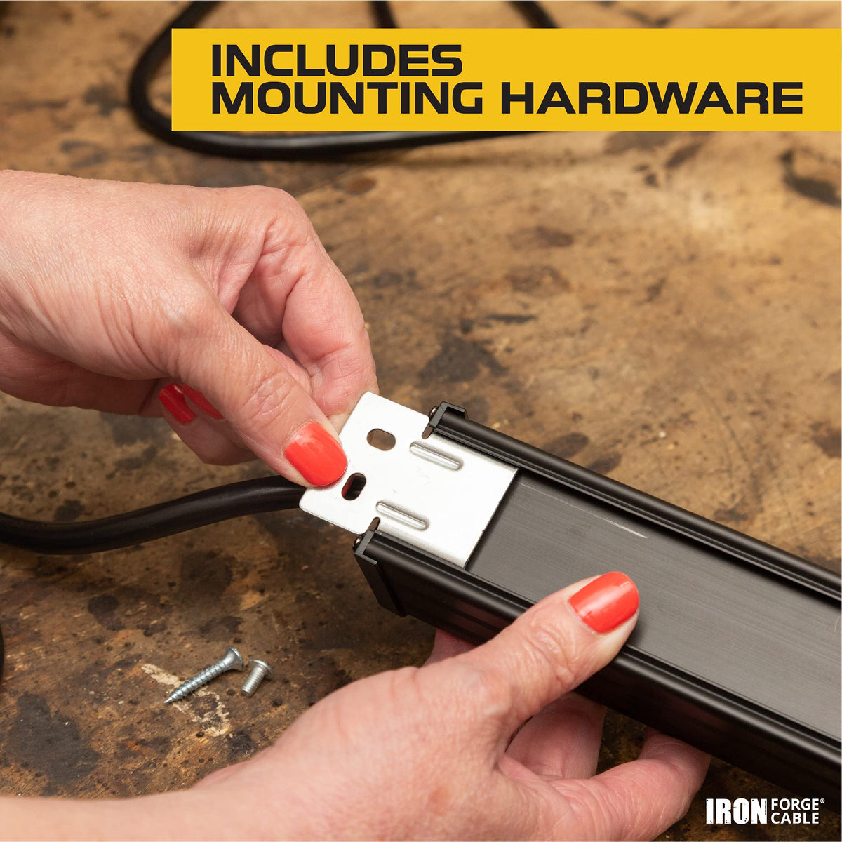 Iron Forge Cable powering tools in a workshop scene for organized workspace safety
