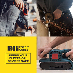 Iron Forge Cable in home office powering devices for organized, protected workspace