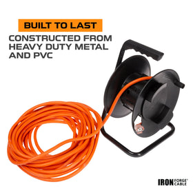 IRON FORGE CABLE next to 100ft extension cord showing capacity and size clarity