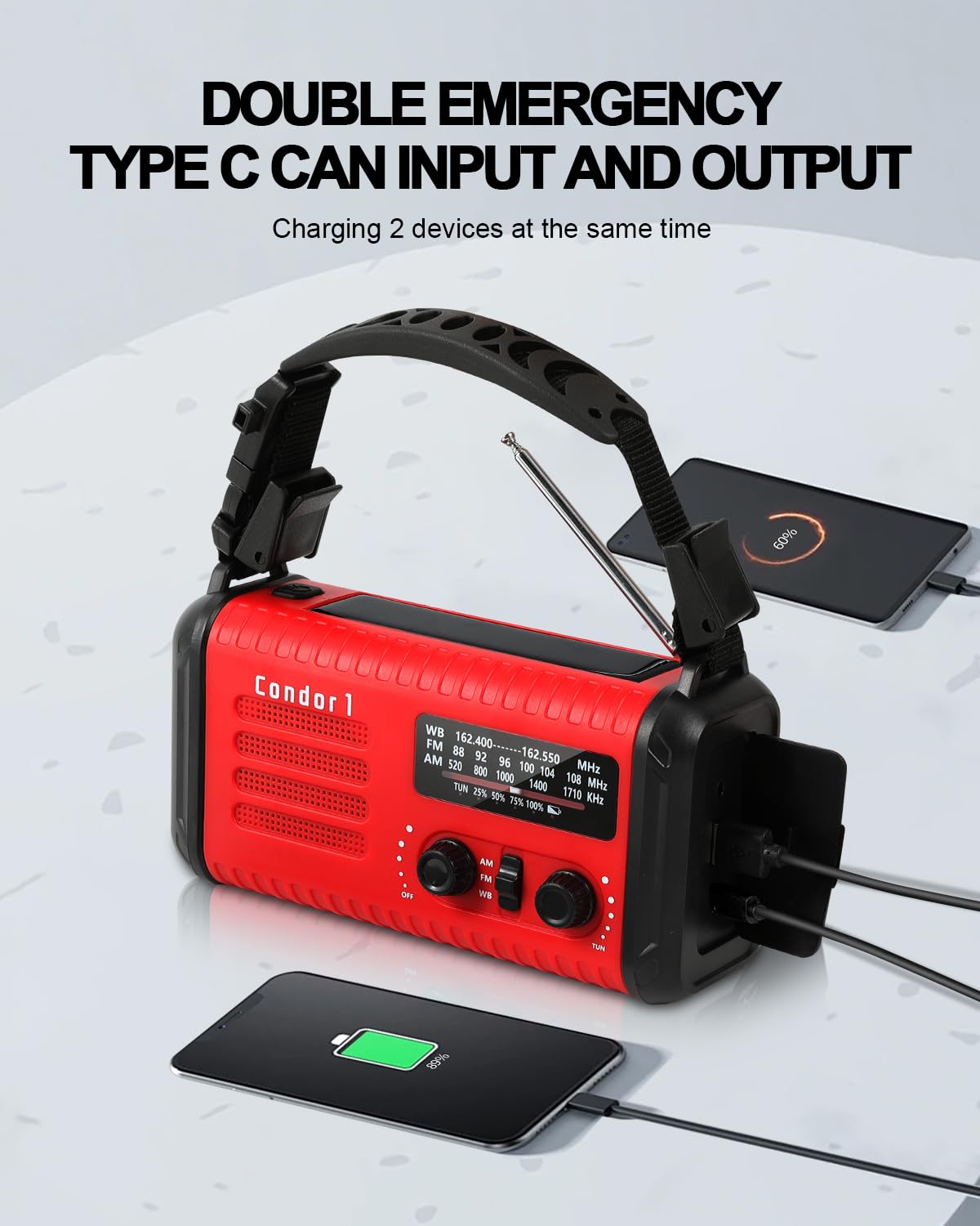 iRonsnow Condor hand crank in use demonstrating off-grid charging benefit