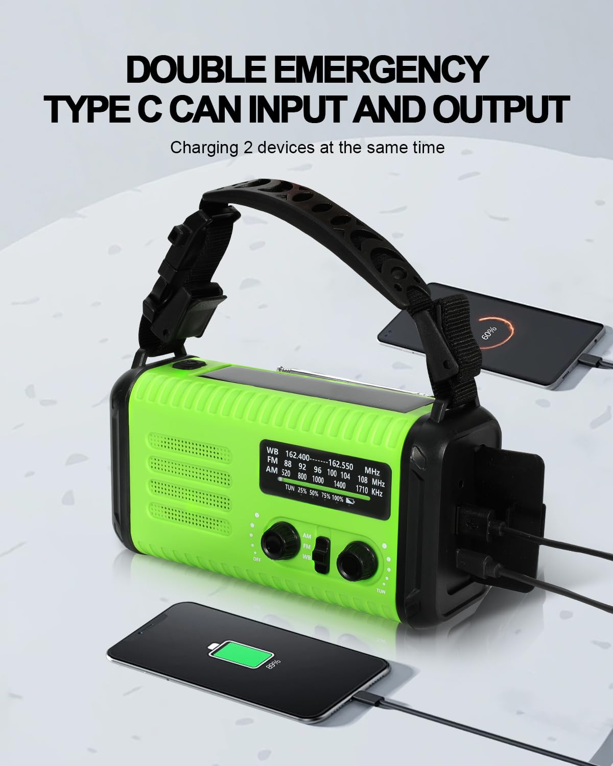 iRonsnow Condor hand crank detail emphasizing manual charging when no electricity