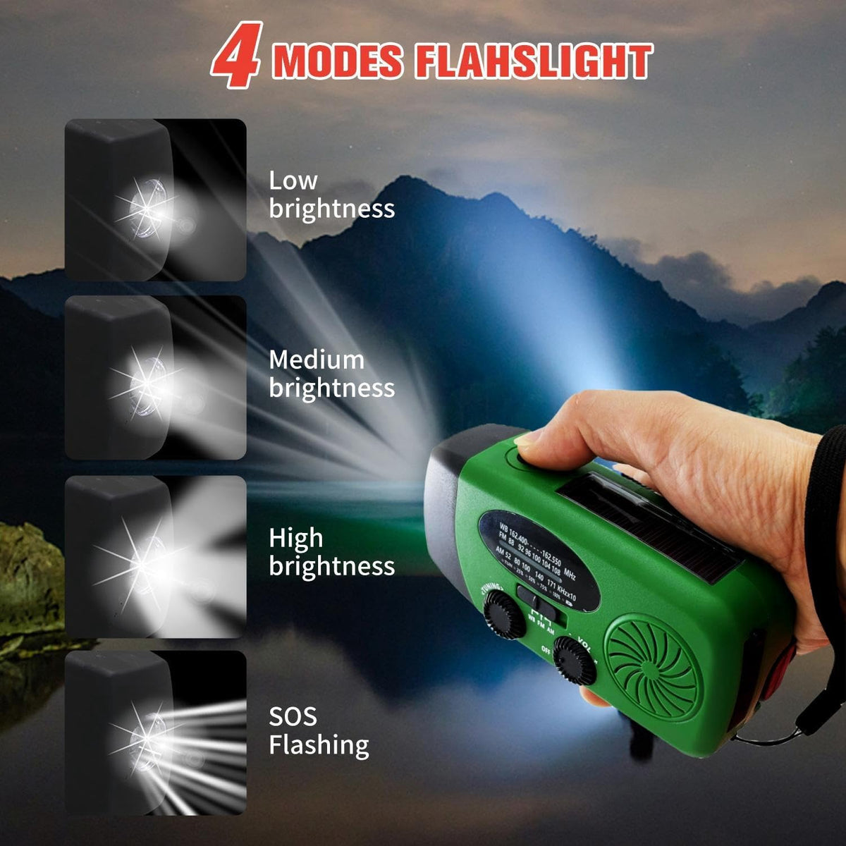 iRonsnow LED flashlight illuminated showing three brightness modes