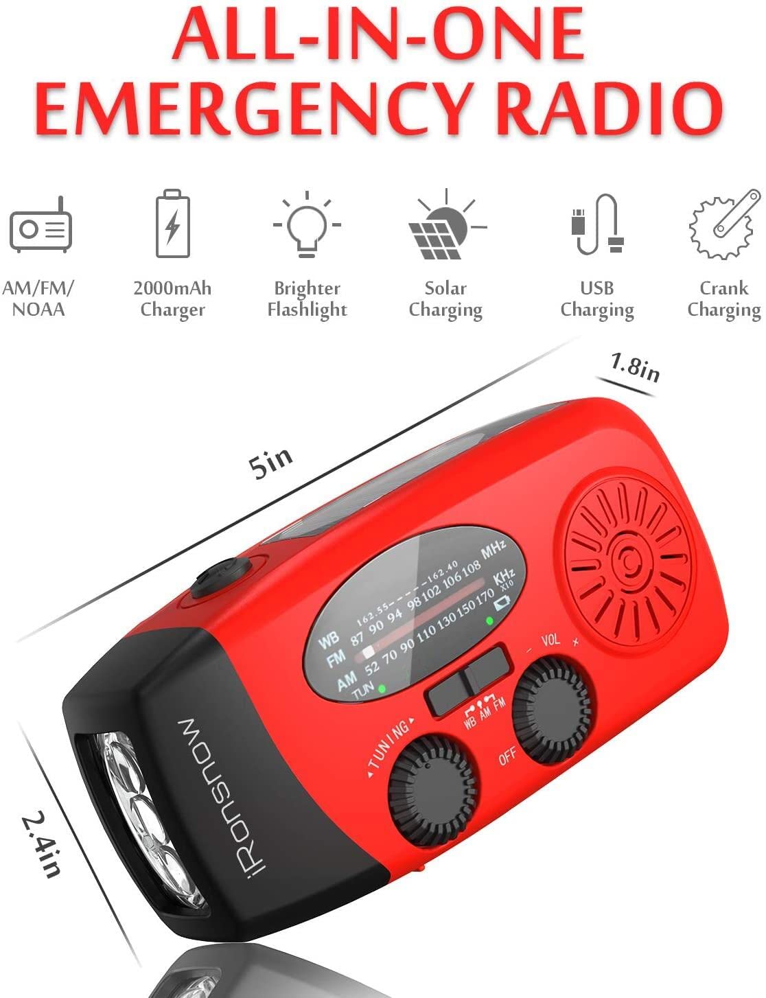 iRonsnow compact solar emergency radio with built-in NOAA weather alerts