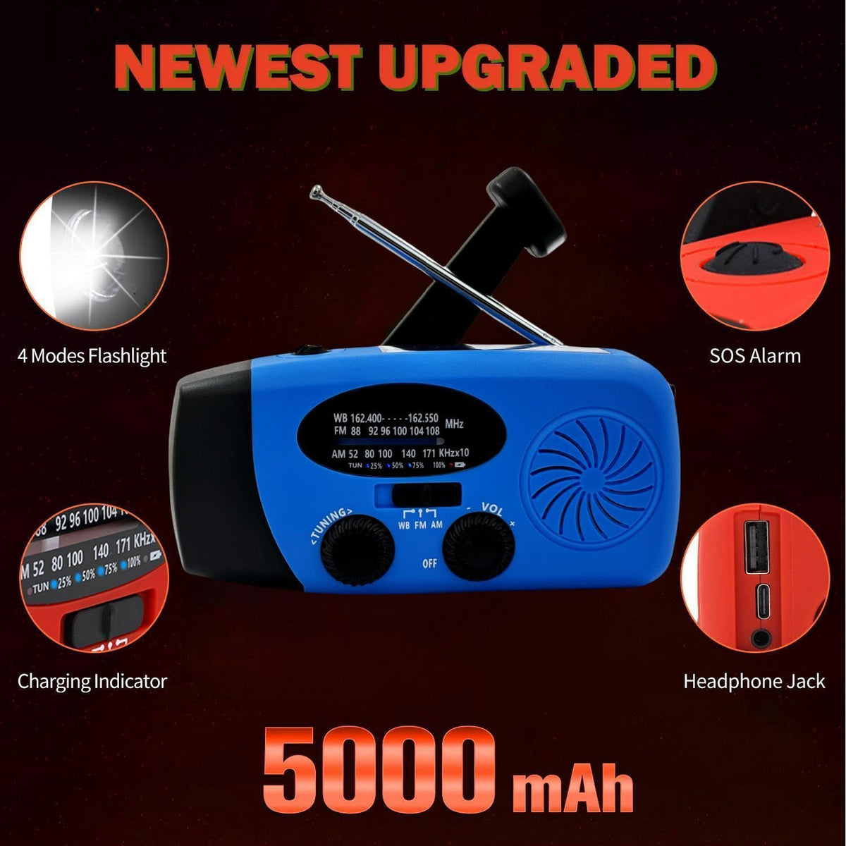 iRonsnow solar emergency radio dynamo crank focus for manual charging in outdoor scenarios.