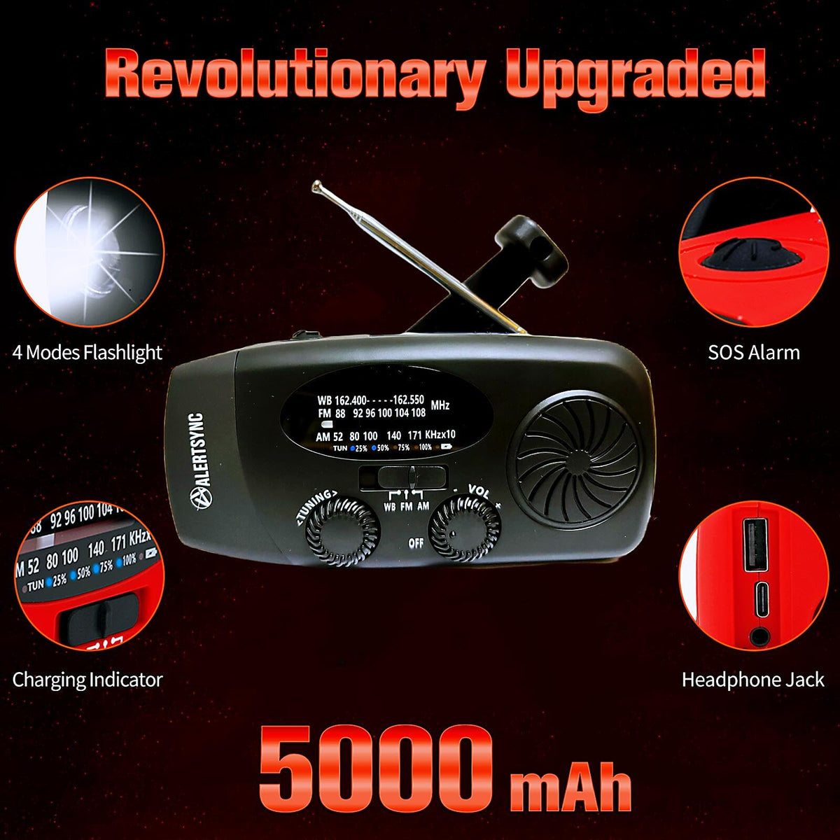 iRonsnow solar emergency radio hand crank enables manual charging when solar power is unavailable.