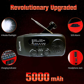 iRonsnow solar emergency radio hand crank enables manual charging when solar power is unavailable.