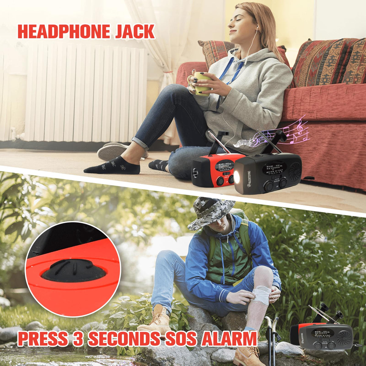 iRonsnow solar emergency radio IPX3 waterproof rating protects against rain while outdoors.